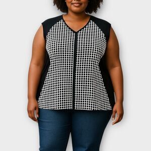 Liz Claiborne Black and White Checked Print knit blouse size 2x